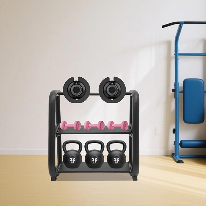 3-Tier Dumbbell and Kettlebell Storage Rack, Home Gym Storage Rack for Dumbbells, Kettlebells and Barbells with 220 lbs Load-bearing Capacity(24.41 * 15.75 * 24.8in)