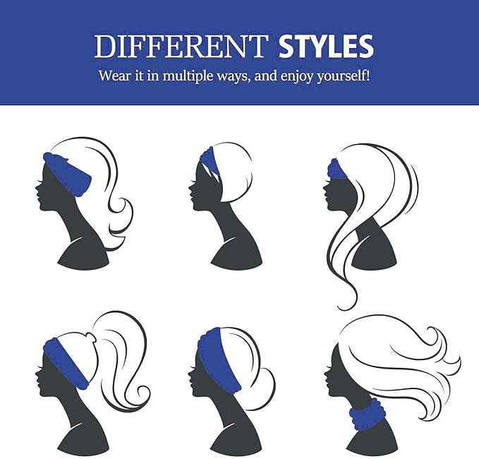 GiLi 2 Pack Wide Headbands for Women Boho African Knotted Non Slip Fashion Hair Bands Yoga Running Sports Workout Gym Head Wraps Elastic Soft Cotton Cloth Turbans Bandana for Girls(Black, Blue)