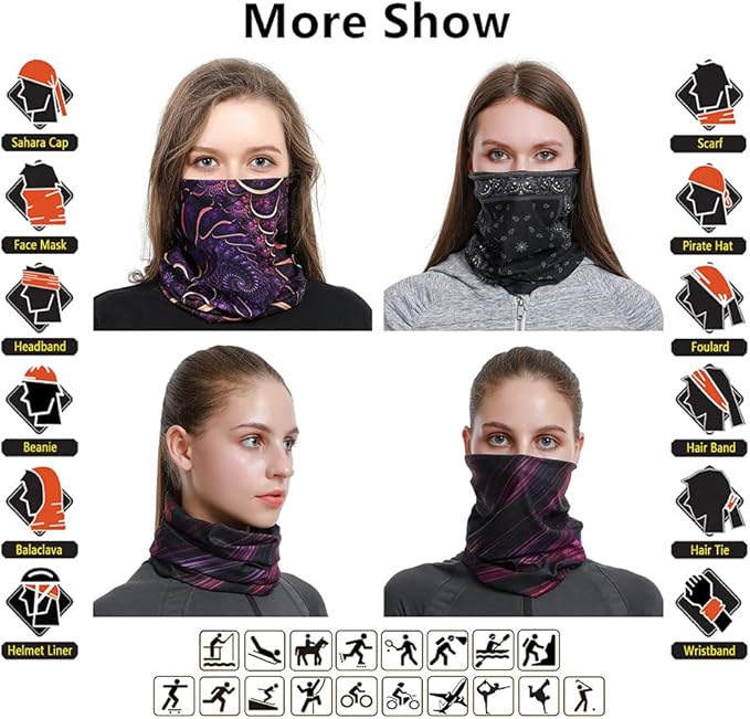 Neck Gaiter Headband Headwear Head Wrap Face Mask Magic Scarf Bandana for Men and Women
