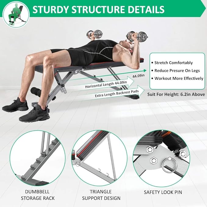 Adjustable Weight Bench for Bench Press, Heavy Duty Stable Workout Bench Foldable Weight Benches for Home Gym, Incline/Decline 90 Degree Bench Exercise Bench