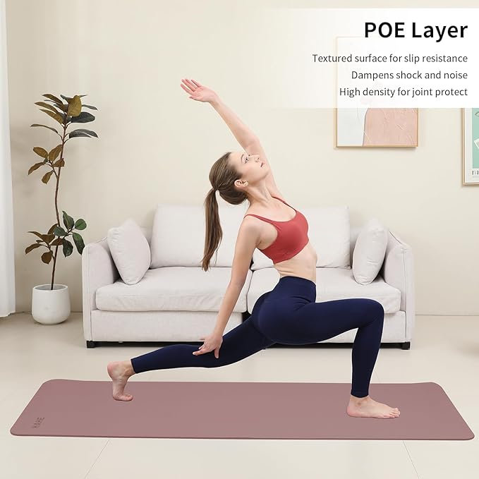 HAHE Yoga Mat Thick (8MM,1/3"), Eco-Friendly POE Non Slip Yoga Mat, High Rebound & Shock Absorption, Anti-Tear & Sweat-Resistant for Yoga, Fitness, Home, Workouts, Large Pilates Mats 72"x24" with Carrying Strap