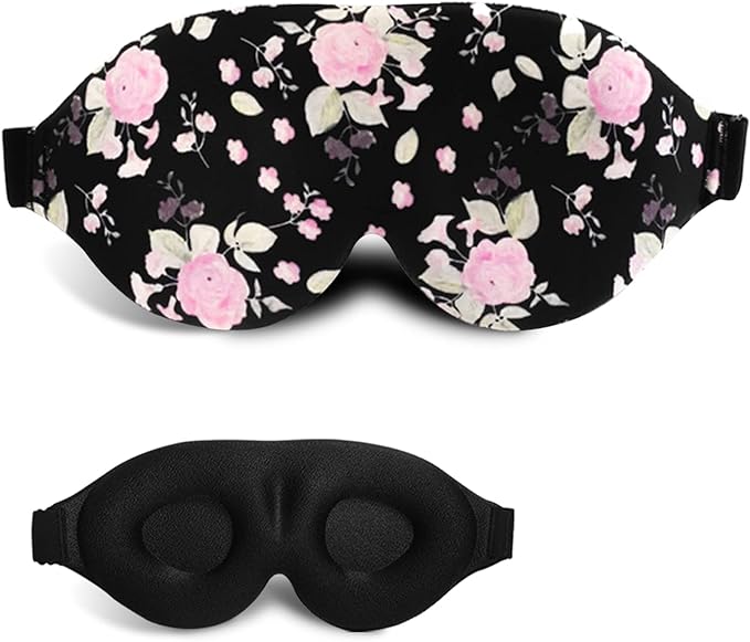 3D Sleep Mask, 100% Blackout 3D Contoured Sleep Eye Mask, Comfortable & Super Soft Sleeping Mask with Adjustable Straps for Women, Men, Sleeping Travel Yoga Naps (Peony Flower - Pack of 1)