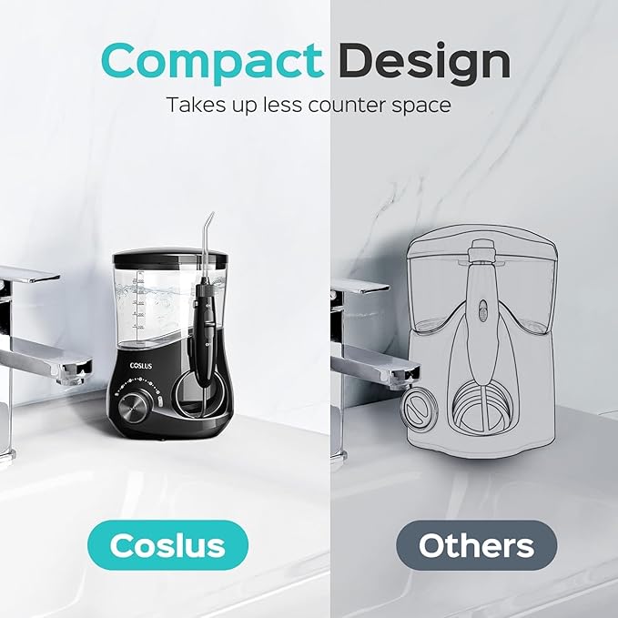 COSLUS Professional Water Flosser for Teeth: 12 Pressure Settings Electric Dental Pick for Tooth Cleaning, Sensitive Gums, Braces, Oral Care - Home Use, 4 Jet Tips for Multiple Users, Family, Black