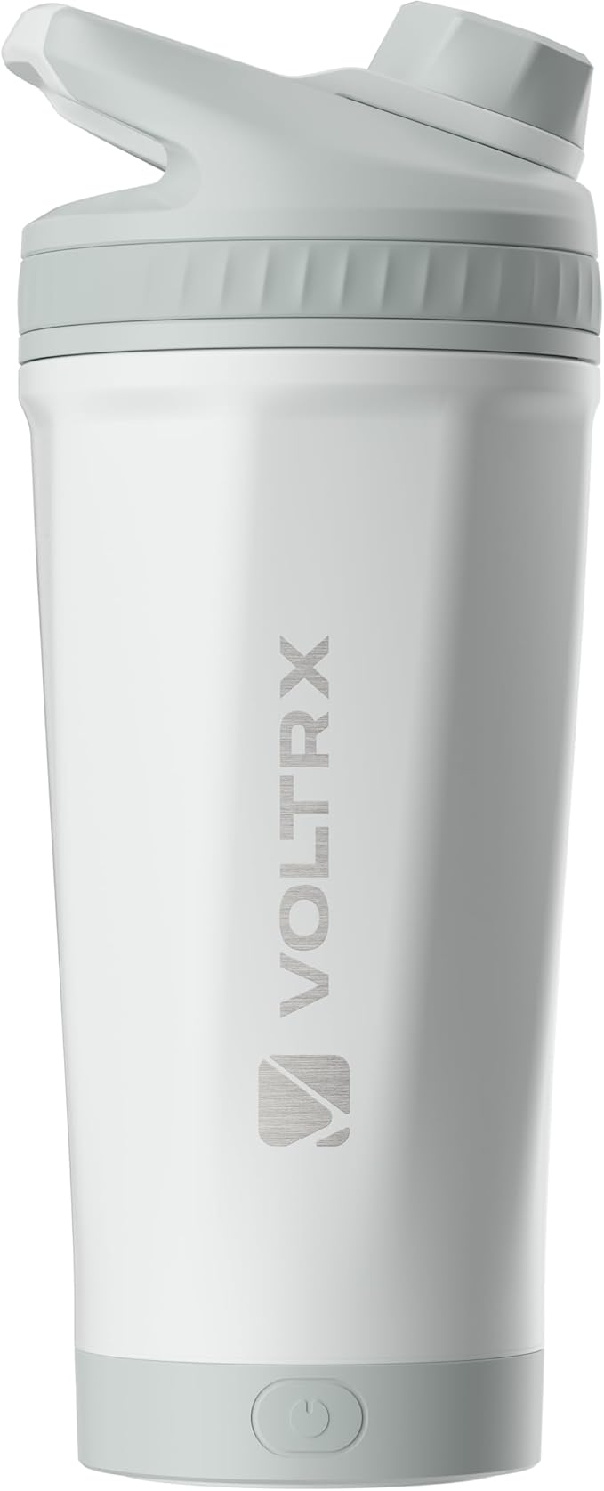 VOLTRX ChillMix Shaker Bottle Insulated Stainless Steel - USB C Rechargeable Electric Protein Shake Mixer, Shaker Cups for Protein Shakes and MealReplacement, Chrome Steel (Ice White)