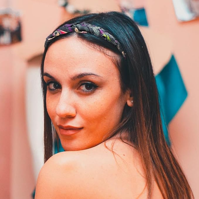 Madison Tyler Boho Headbands - Top Knot With Rhinestones, Non Slip for Outdoor & Party (Purple & Black)