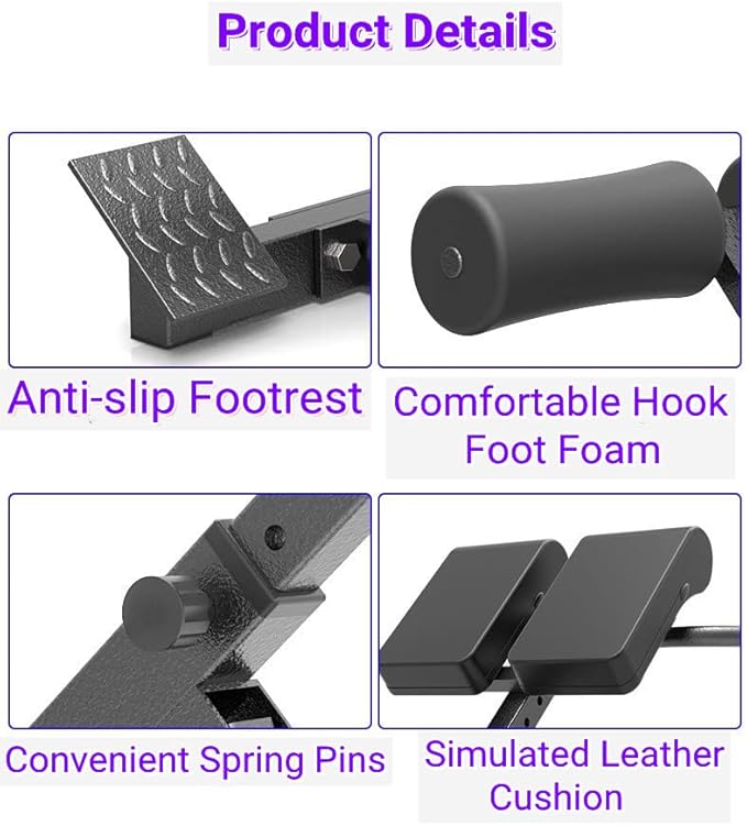 ComMax Roman Chair Back Extension Bench Foldable Workout Bench Machine for Home GYM Adjustable Glute Bench Back Trainer