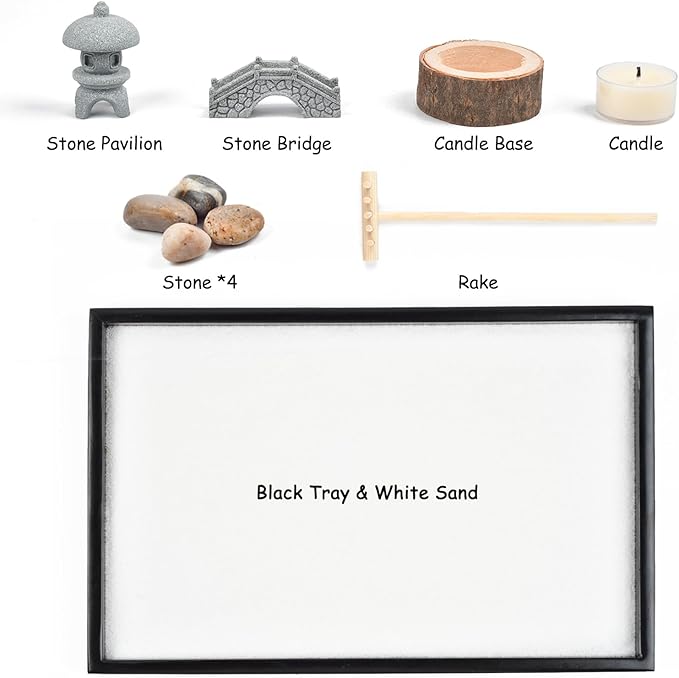 Calming Zen Garden, Zen Gift Set for Desk Office Decor Stress Relief Relaxation Gift Stone Zen Garden Kit for Home Meditation Mindfulness Gifts