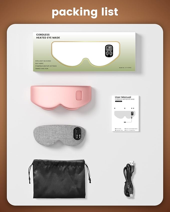 Heated Eye Mask - Cordless Eye Mask for Dry Eyes, Eye Relief, Improved Sleep, Timed Shutdown, 4 Temperature, Washable Silk Eye Heating Pad for Travel, Removable for Cleaning - Pink