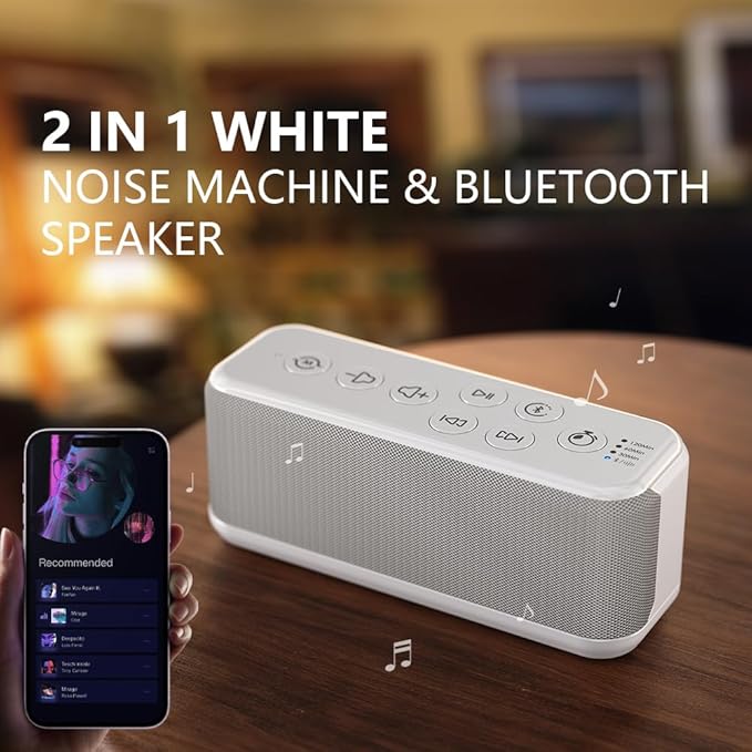 OnLyee White Noise Sound Machine with Bluetooth Speaker, 15 Soothing Sounds, Office Privacy & Noise Canceling, 3000mAh Rechargeable Battery, Auto-Off Timer & 8-Level Volumeā Ideal for Baby