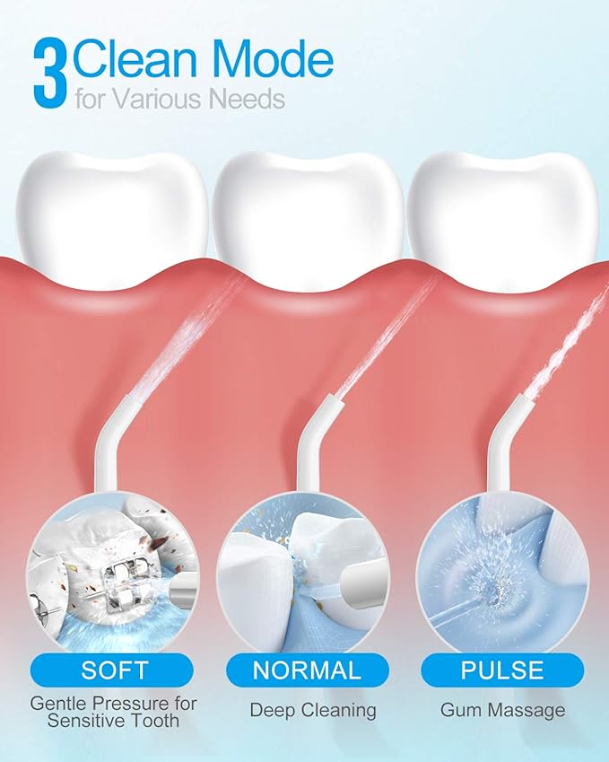 Cordless Water Flosser Teeth Cleaner, Nicefeel 300ML 2 Tip Cases Portable and USB Rechargeable Oral Irrigator for Travel, IPX7 Waterproof, 3-Mode Water Flossing with 4 Jet Tips for Home