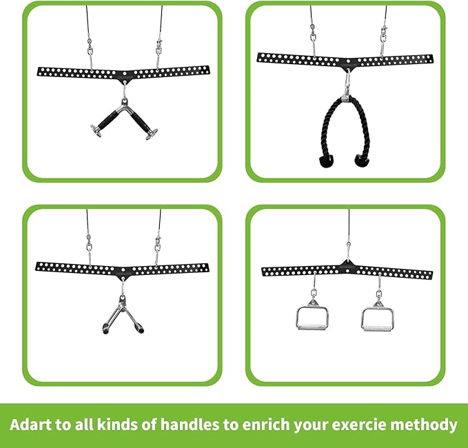 Multi-Grip LAT Pull Down Bar Hardened Powder-Coated Finish, 360° Rotating Stainless Steel Adapter, Neutral & Wide Grip Spreader Bar for Pulley System Gym & Cable Machines