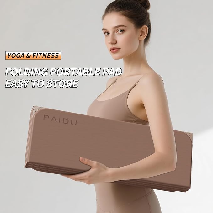 Foldable Fitness Yoga Mat | 2/5" (10MM) Extra Thick | SGS Certified Non-Slip TPE | 75x26" Extra Long-Wide | Portable & Easy Store | for Yoga, Pilates, Home Gym & Full-Body Workouts