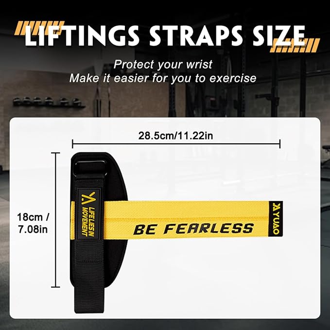 Weight Lifting Wrist Straps, Weight Lifting Straps, Wrist Straps for Weightlifting, with Neoprene Padded Wraps, Double Layer Cotton Hand Grips,Yellow Color, Gifts for Men and Women