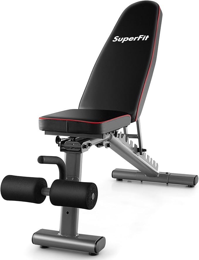 GYMAX Adjustable Weight Bench, 660lbs Strength Training Bench Press for Full Body Workout, Commercial Grade Decline Incline Flat Exercise Bench w/Built-in Wheels for Weight Lifting Fitness Equipment