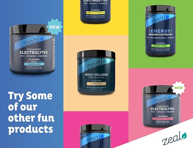 Zeal Electrolyte Powder Recovery Drink (30 Servings | Red White Blue Frozen Pop) w 0 Sugar +BCAAs +B-Vitamins Electrolyte Supplement w Potassium Zinc & Magnesium for Hydration - Keto Electrolytes