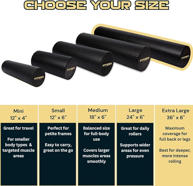 Fitizen Foam Roller – Muscle Massage Rehab Stiff Back Pain Physical Therapy Deep Tissue Firm Exercise Equipment Home Gym Stress Yoga Pilates for The Fit Citizen by FitNation