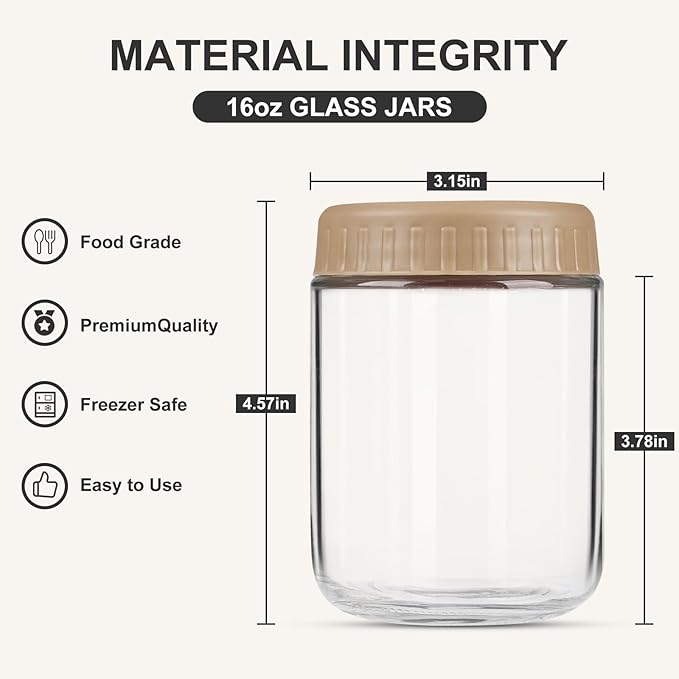 Overnight Oats Containers with Lids, 16oz Glass Jars with Lids 8 pcs, Taffy, Wide Mouth Mason jars for Salad, Yogurt, Snacks, Meal Prep