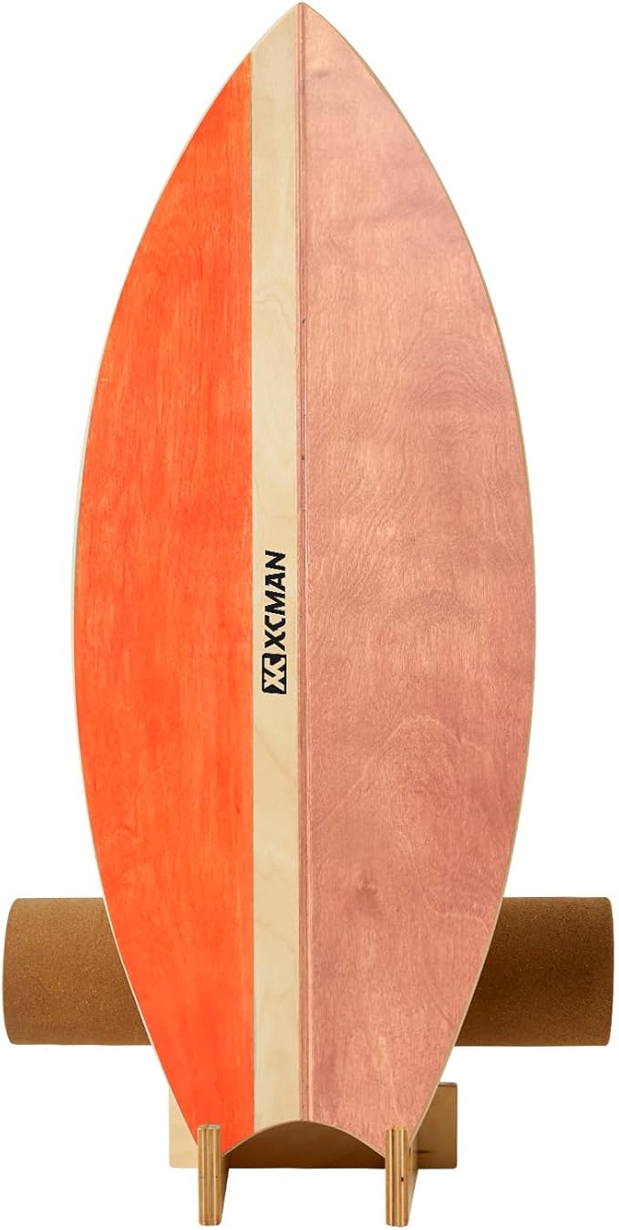 XCMAN Surf Balance Board Trainer with Roller Wooden Exercise Balancing Stability Trainer - Non Slip Surface for Adults Kids|Balance Board for Surfing,Snowboarding,Skateboarding,Hockey,Yoga Training