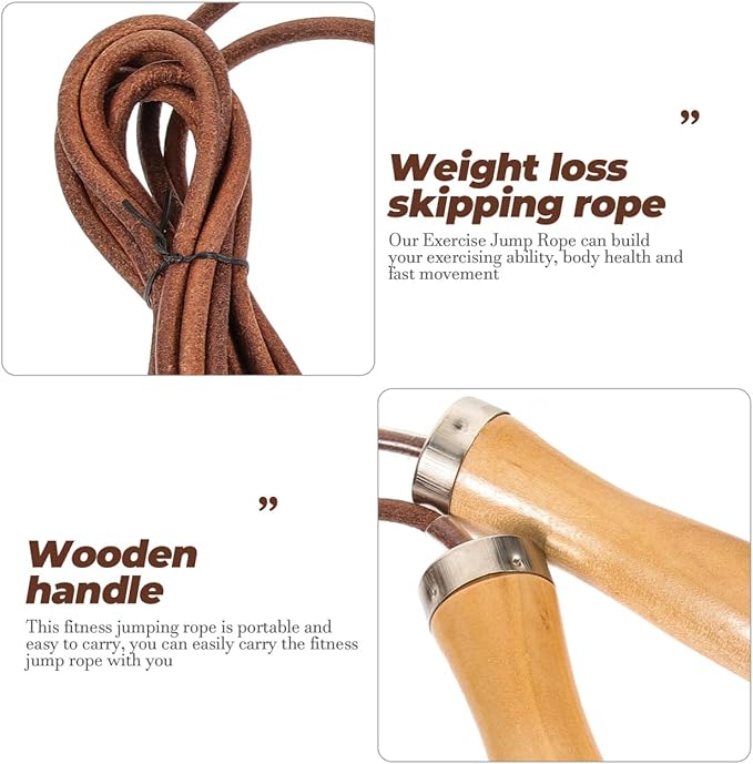 Wooden Handle Jump Rope Leather Skipping Rope with Wooden Handles for Boys and Girls - Ideal for Boxing, Fitness Workouts