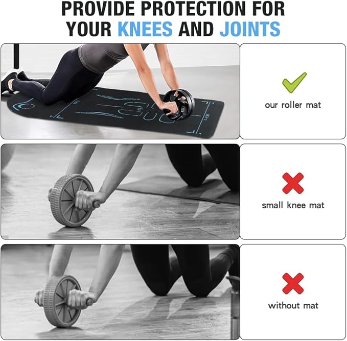 Exercise Equipment Mat for Ab Roller Wheel, Non-Slip Exercise Mat Extra Long Sound Insulation Knee Mat The Joints Protect For Abdominal Yoga Floor Workouts
