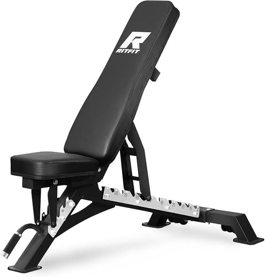 RITFIT Adjustable Weight Bench with Multiple Back Positions for Full Body Workouts, Incline, Decline, and Flat Settings for Home Gym Strength Training, 1300LB Capacity