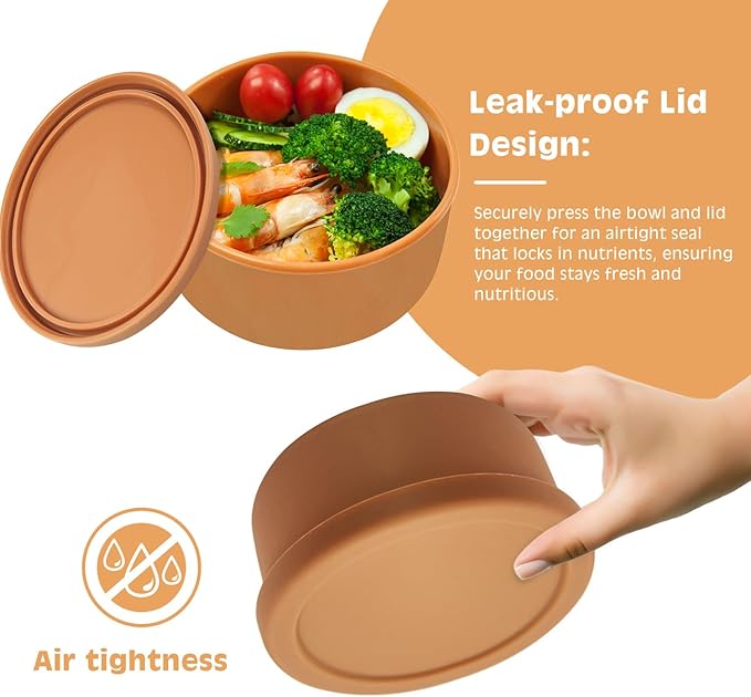 XU&PEIQI 24oz Silicone Food Storage Containers,Round Bowls with Lids - Meal Prep Containers for Kitchen Serving, Salad & Lunch - Airtight, Microwave/Fridge/Dishwasher Safe, BPA-Free (Ocean blue)