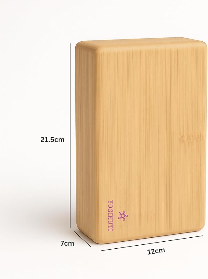 Yogikuti Bamboo Yoga Block-Premium Wooden Support Block for Iyengar Yoga, Non-Slip, Eco-Friendly, Durable Yoga Prop for Home & Studio Use