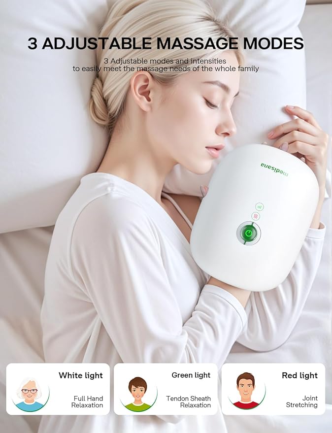 Hand Massager with Heat and Compression, Cordless Hand Massager for Arthritis and Carpal Tunnel Relief, Knuckle Stretching Massage,Birthday Gifts for Women or Men-White