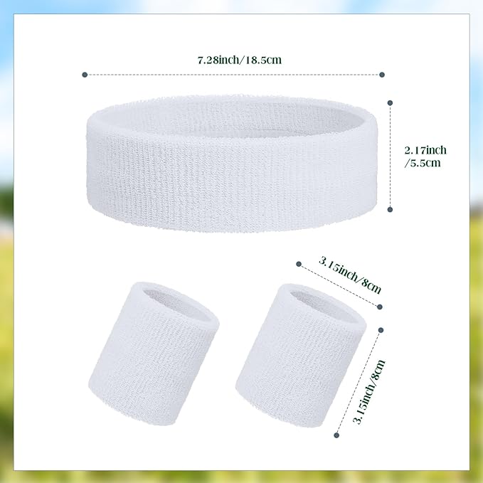 24 Pieces 80s Neon Sweatbands Set, Include 8 Sports Headbands and 16 Sweat Wristbands Elastic Athletic Tennis Sweat Bands Bulk for Man Woman