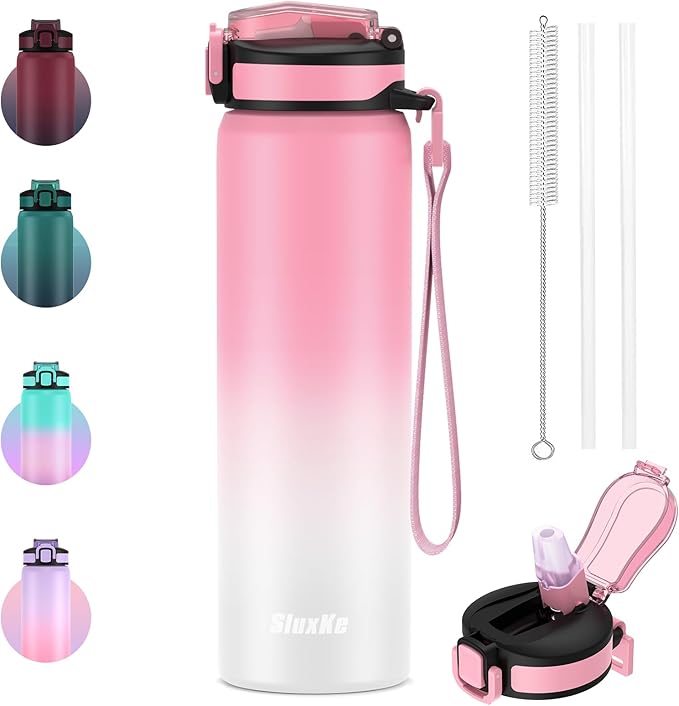 18/8 Stainless Steel Water Bottle with Straw, 24oz Insulated Vacuum Drinking Bottle BPA Free, Perfect for Hot or Cold Drinks, 24oz LeakProof Insulated Water Bottle, for Camping, Gym, Work