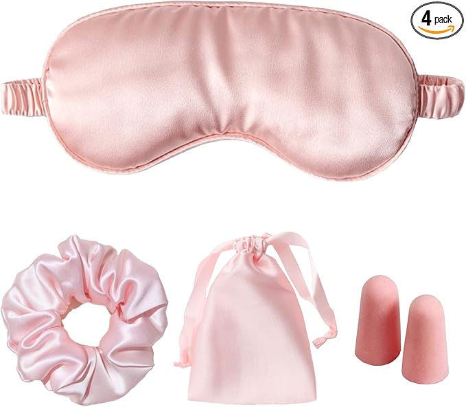 Silk Satin Sleeping Eye Mask, Pink Sleep Eye Mask Night Blindfold for Women and Men, Soft Breathable Blackout Eyeshade Eye Cover for Travel, Wedding Bridesmaid Gift