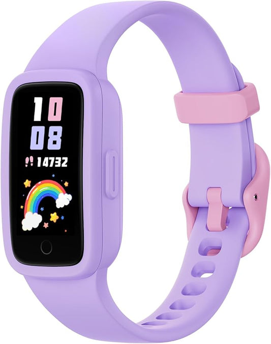 BIGGERFIVE Vigor 3 Kids Fitness Tracker Watch, AMOLED Screen, No App No Phone Needed, 3ATM Waterproof, Heart Rate and Sleep Monitor, Pedometer Watch, Sports Step Counter for Girls Ages 5-15, Lilac