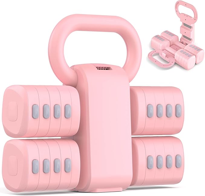 2-in-1 Adjustable Dumbbell Set, Upgraded 5 Levels Heavier Hand Weights for Women Men, Each 2.2/3.3/4.4/5.5/6.6lb, Convertible Weights Dumbbells and Kettlebell Set for Home Gym Exercise & Fitness