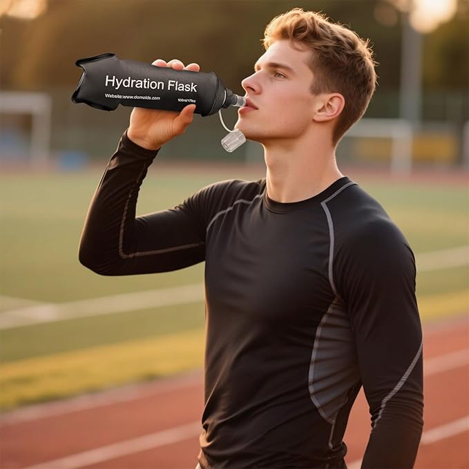 GYGYL Soft Flask, TPU Collapsible Soft Water Bottle for Hydration Pack, Running Vest, Leak-Proof Folding Water Bottle for Hiking Cycling Climbing Jogging-500ml Black