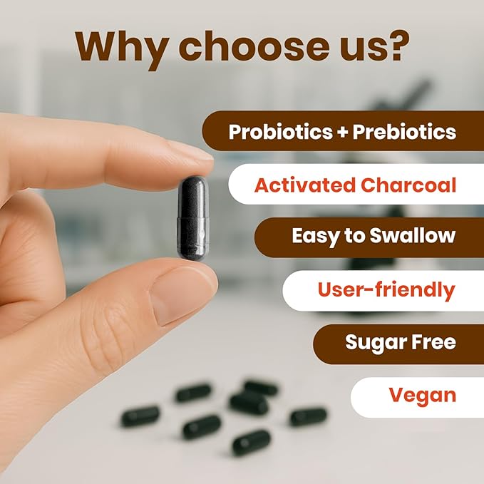 VEV Activated Charcoal with Organic Coconut Shell Charcoal & 50 Billion Probiotics – 120 Vegan Capsules for Digestive Wellness & Dietary Support