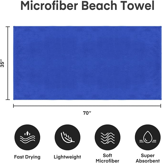 JML Extra Large Microfiber Bath Towels, Bath Sheet 2 Pack 35" x 70", Oversized, Soft, Super Absorbent and Fast Drying Bathroom Towels for Body, Sport, Fitness, Yoga, Dark Blue