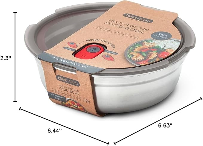 BLACK + BLUM Lunch Bowl - Reusable Meal Prep Containers for Picnic & Camping - Microwavable Stainless Steel Lunch & Dinner Food Storage Box with Leak Proof Lid - Dishwasher & Oven Safe - 650ml