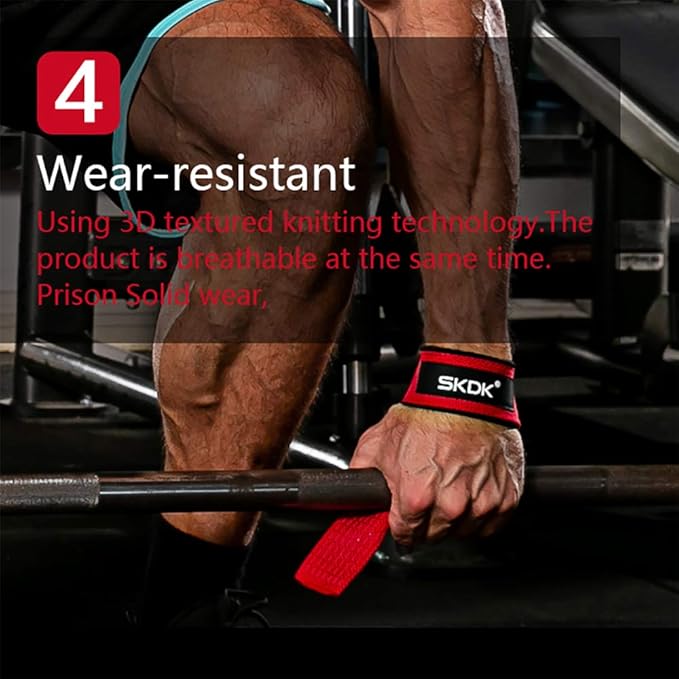 SKDK Cotton Hard Pull Wrist Lifting Straps Grips Band-Deadlift Straps with Neoprene Cushioned Wrist Padded and Anti-Skid Silicone - for Weightlifting, Bodybuilding, Xfit, Strength Training
