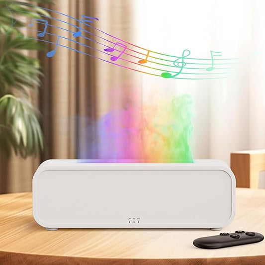 Essential Oil Diffuser, Music Sync Fire Flame Aromatherapy Diffuser, 250ml Cool Mist Humidifier, Scent Aroma Diffuser with 7 Colors Light, Remote Control, Timer & Auto-Off for Home Room (White)