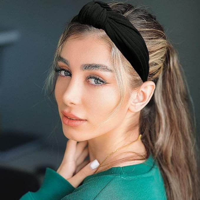 Madison Tyler Headbands for Women | Fashion Boho Headbands Top Knotted With Rhinestones Elastic Workout Hairbands | Outdoor and Party Headbands for Women Non Slip. (Black)