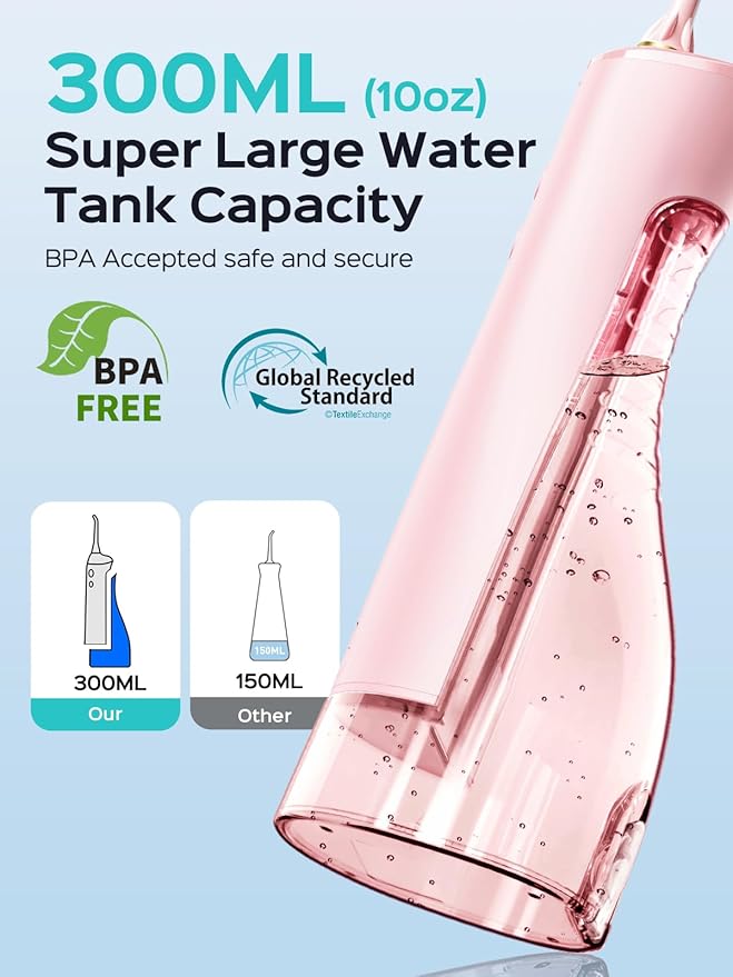 COSLUS Portable Water Flosser for Teeth: 10 Pressure Settings Professional Water Dental Pick for Orthodontic, Braces & Sensitive Gums - Cordless for Travel Use, for Adults Teens, BPA-Free, E40