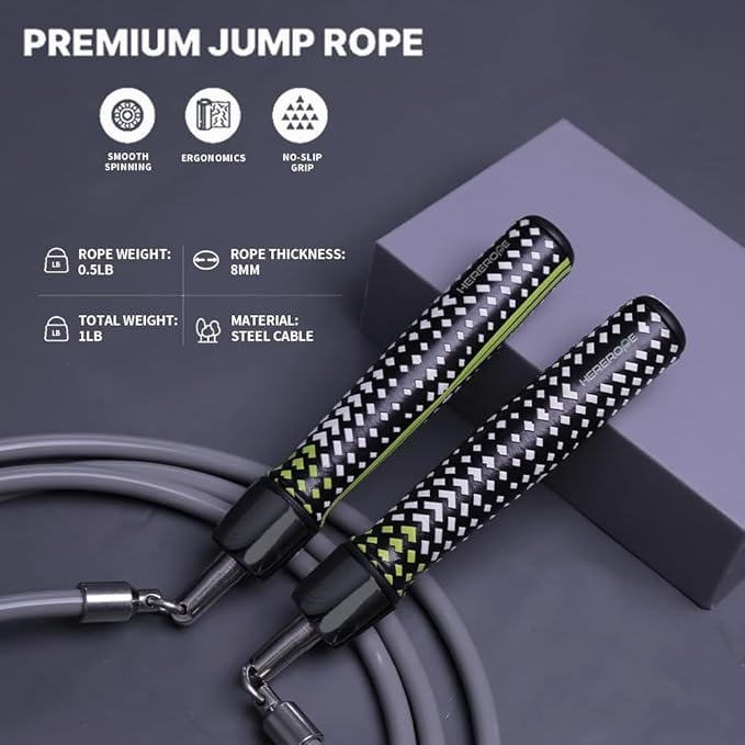 Hererope Weighted Jump Ropes for Men & Women, 1 LB Jump Rope Weighted With Ball-bearing, No-Slip Grip, Durable Steel Cable, Heavy Jump Rope Designed for Fitness, High-Intensity Strength Workouts, crossfit