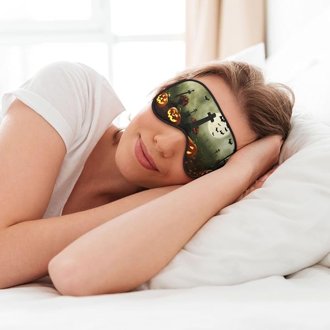 Sleep Eye Mask Halloween Pumpkin Spooky Graveyard at Night Sleep Mask for Women Men Comfortable Eye Mask with Adjustable Strap Soft Eye Cover Blindfold for Travel Yoga Nap Shift Work