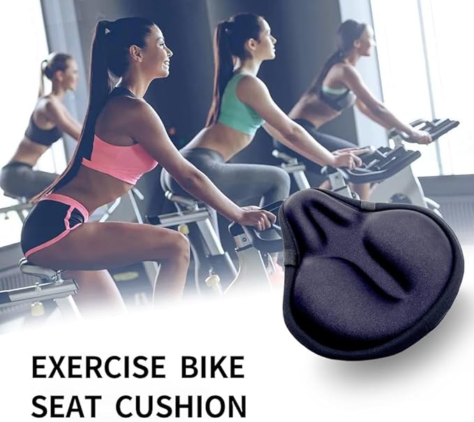 Bike Seat Cover, HUIOK Wide Gel Exercise Bike Seat Cushion for Women Men Comfort, Fits Spin, Stationary and Cruiser Bikes, Indoor Outdoor Cycling, Water Dust Resistant Cover Included