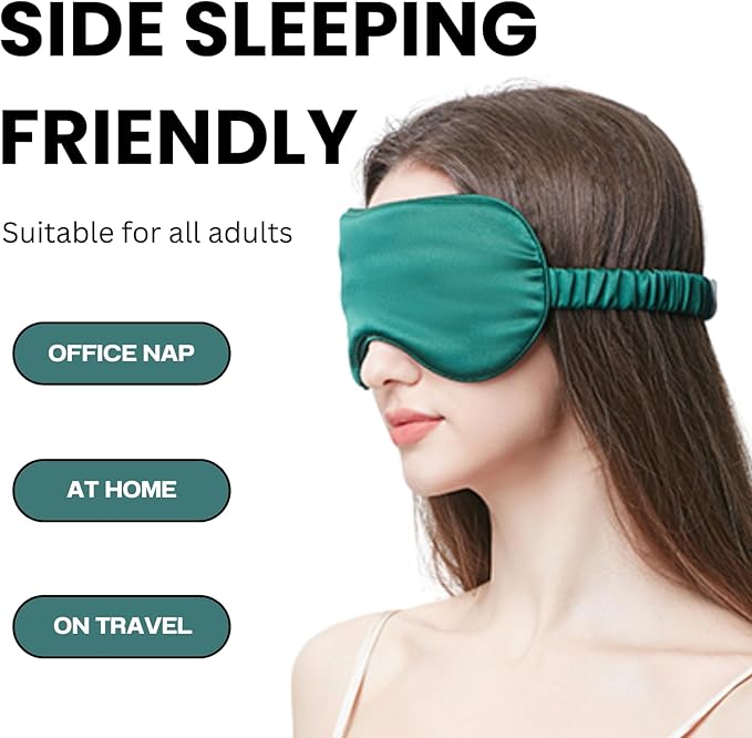 Silk Satin Sleeping Eye Mask, Dark Green Sleep Eye Mask Night Blindfold for Women and Men, Soft Breathable Blackout Eyeshade Eye Cover for Travel, Wedding Bridesmaid Gift