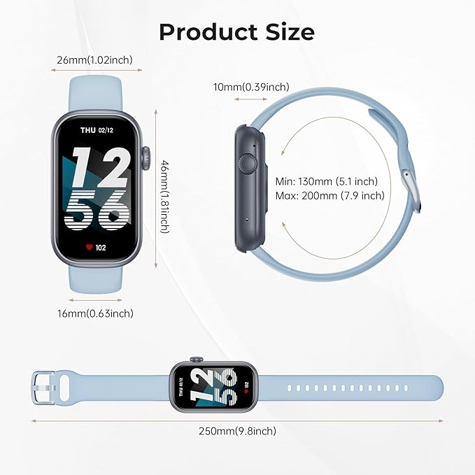 Fitness Tracker for Men Women, 24/7 Heart Rate, SpO2 and Sleep Monitor Health Watch, Calorie Step Counter Fitness Watch IP68 Waterproof Smart Watch for Android and iOS, Light Blue