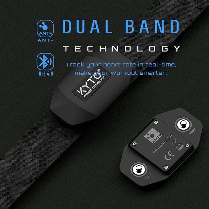 KYTO Heart Rate Monitor Chest Strap, ANT+/ Bluetooth, Compatible with iOS/Android APPs, Cycling/Yoga/Basketball/Running/Fitness Exercise/Boxing