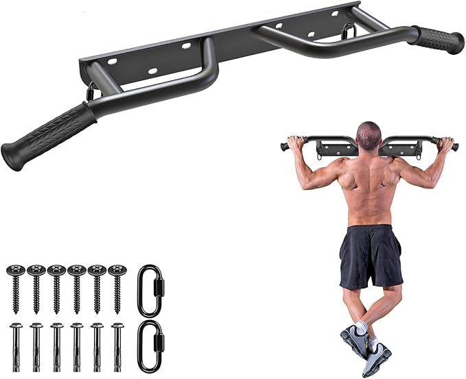 SELEWARE Heavy Duty Wall Mounted Doorway Pull Up Bar Fully Welded Multifunctional Chin Up Bar with Resistance Band Hooks & Ball Finger Training, 500LB Capacity Support Beam or Joist Mount