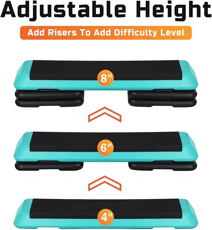 ZENY 43'' Exercise Aerobic Step Platform, Adjustable Fitness Stepper with 4 Stackable Risers, Aerobics Stepper Workout Stepper for Home Gym Cardio Strength & Training