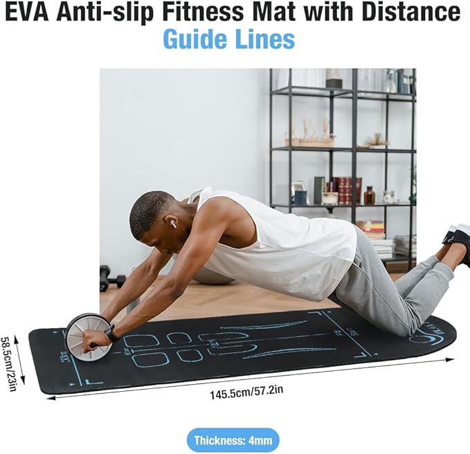 Exercise Equipment Mat for Ab Roller Wheel, Non-Slip Exercise Mat Extra Long Sound Insulation Knee Mat The Joints Protect For Abdominal Yoga Floor Workouts